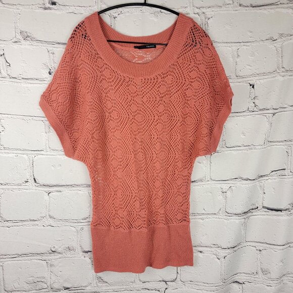 Maurices Sweaters - Maurices‎ Womens L Coral Short Dolman Sleeve Shirt Open Knit See Through Casual